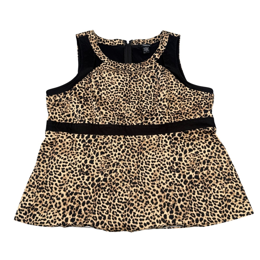 Torrid Top Womens 3 Plus 3X Leopard Cheetah Animal Print Peplum Tank Sleeveless